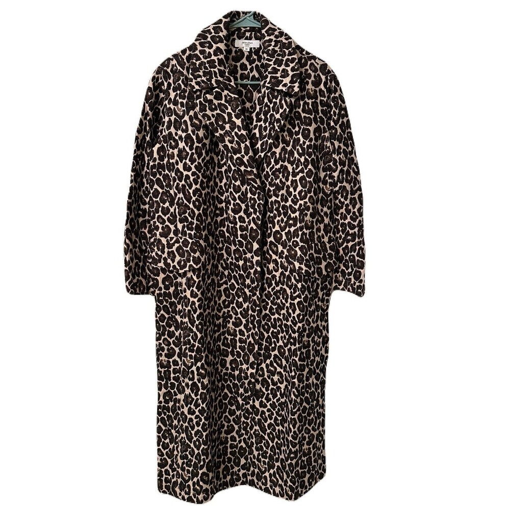 NWOT Victor Alfaro Womens Size XS Leopard Jacquard Long Coat Oversized Fit - Picture 5 of 12